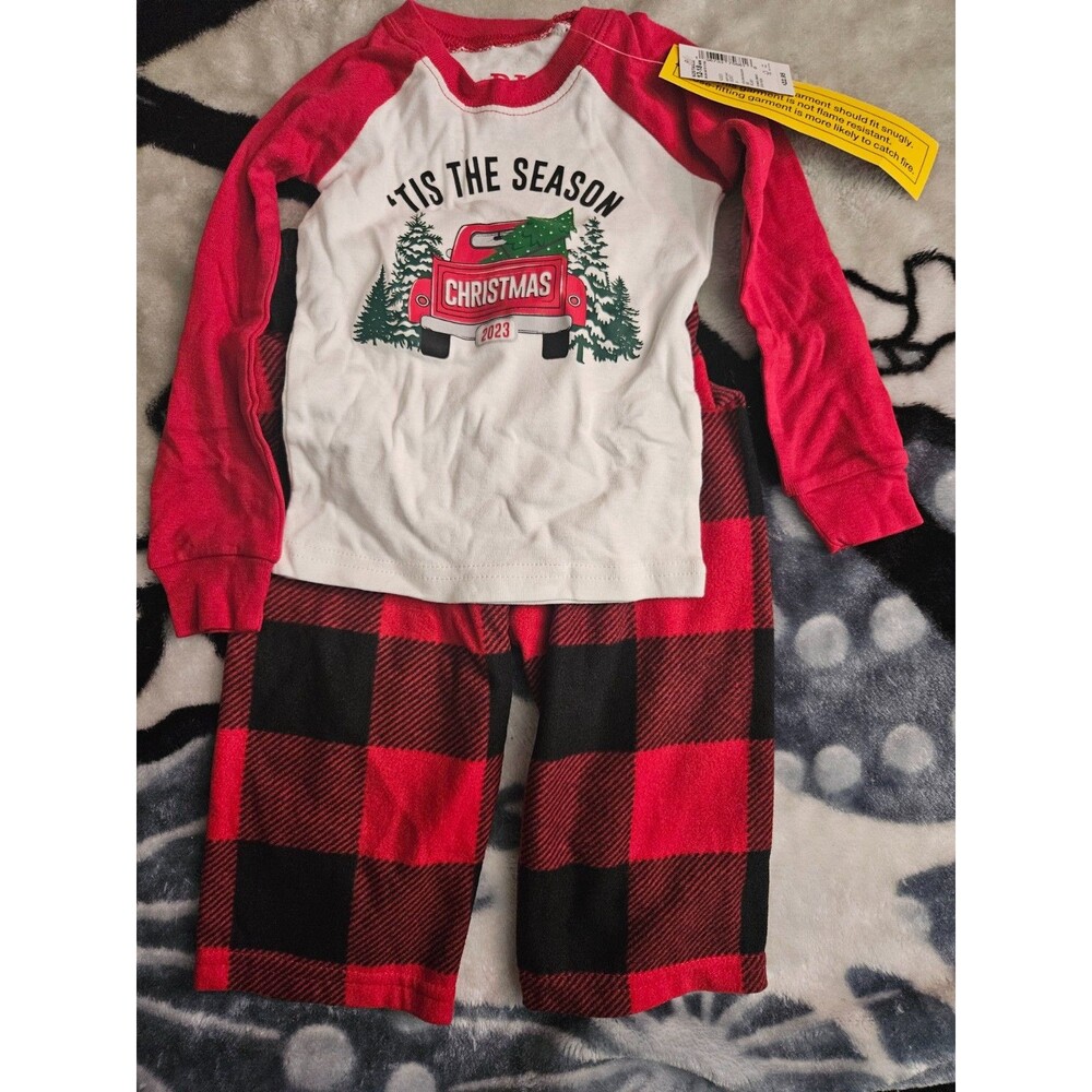 PJ Place Plaid 2 Piece Christmas PJ Set Unisex Kids Size 12-18 Months